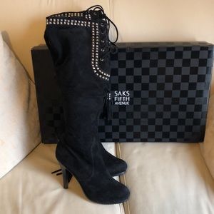 Saks Fifth Avenue Black Kid Suede Boots, 10M